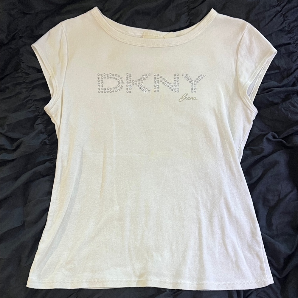 DKNY Cream Tee with Embellished Logo